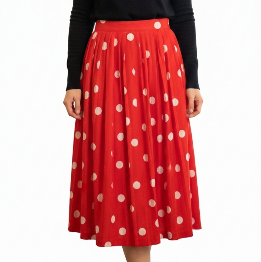 ​Chaus Vintage Red Polka Dot Pleated Midi Skirt Size 12